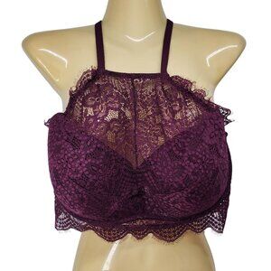 Victorias Secret Pink Push-Up Lace Halter Bralette Deep‎ Purple Size 34D